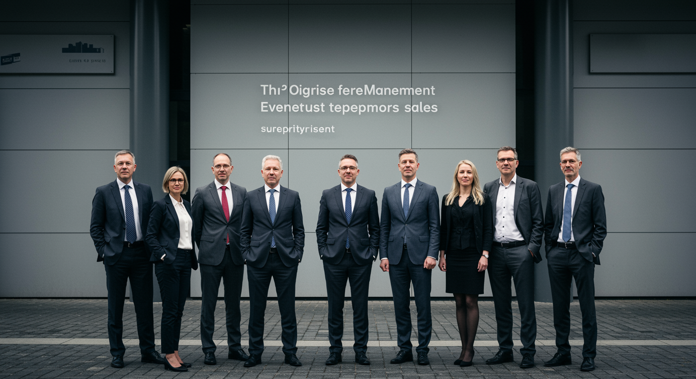 imagen5 "Grupo de profesionales blancos en traje de negocios frente a un edificio corporativo, simbolizando experiencia en gestión de eventos y ventas de propiedades."